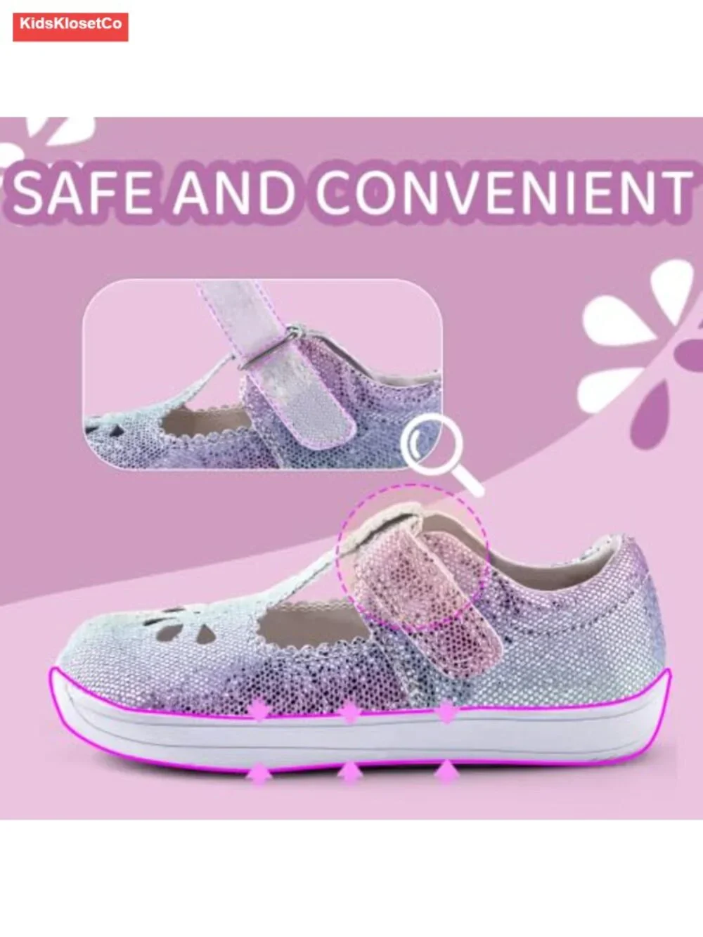Toddler Girls Mary Jane Flats - Wide Round Toe, Hook & Loop Strap, Anti-Slip